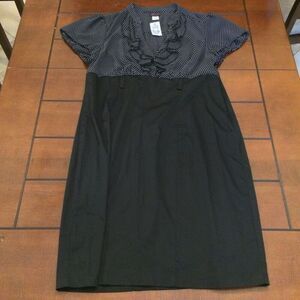 Vintage Torrid Black White Polka Dot Ruffle Bodice A-Line Dress Short Sleeve Kne